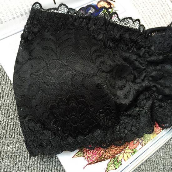 Women Strapless Bandeau Bras Sexy Cut Out  Tube Top Non-Padded Cross Back Lace Crop Bra Top