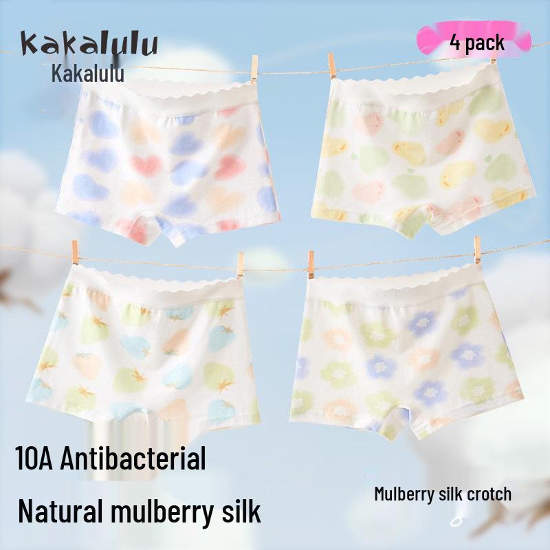 

Mulberry Silk Antibacterial Girls Boxer Briefs - Children s Pure Cotton No Wedgie Underwear L