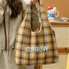 College Style Retro Woolen Tote Bag Large Capacity Letter Embroidered Shoulder Bag College Student Class Versatile Tote Bag