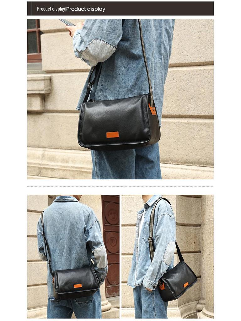 Bolsa Transversal Mensageiro Masculina de Couro Genuíno Crazy Horse