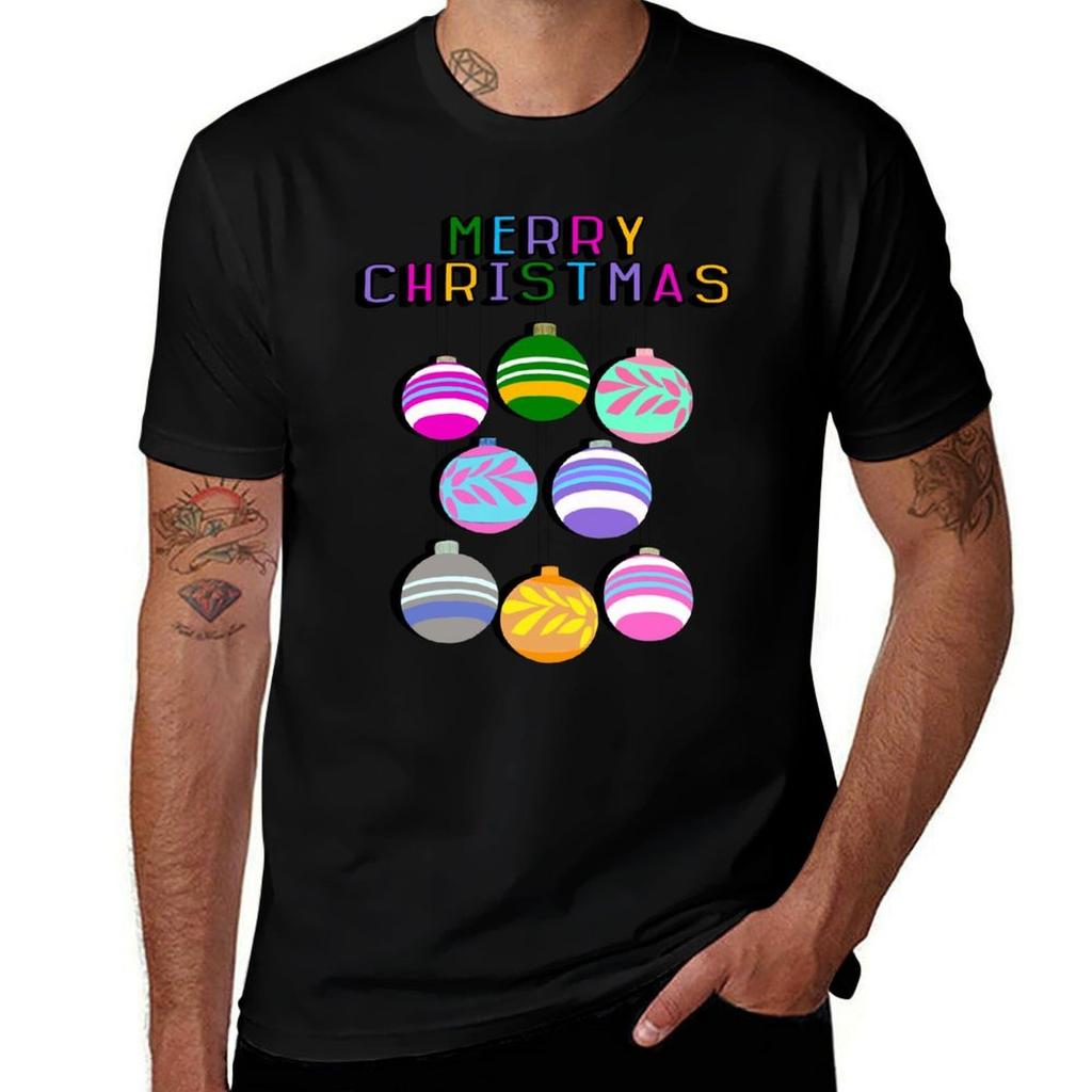 Merry Christmas Retro Bauble Design Tshirt Big Size Short Sleeve Casual Top