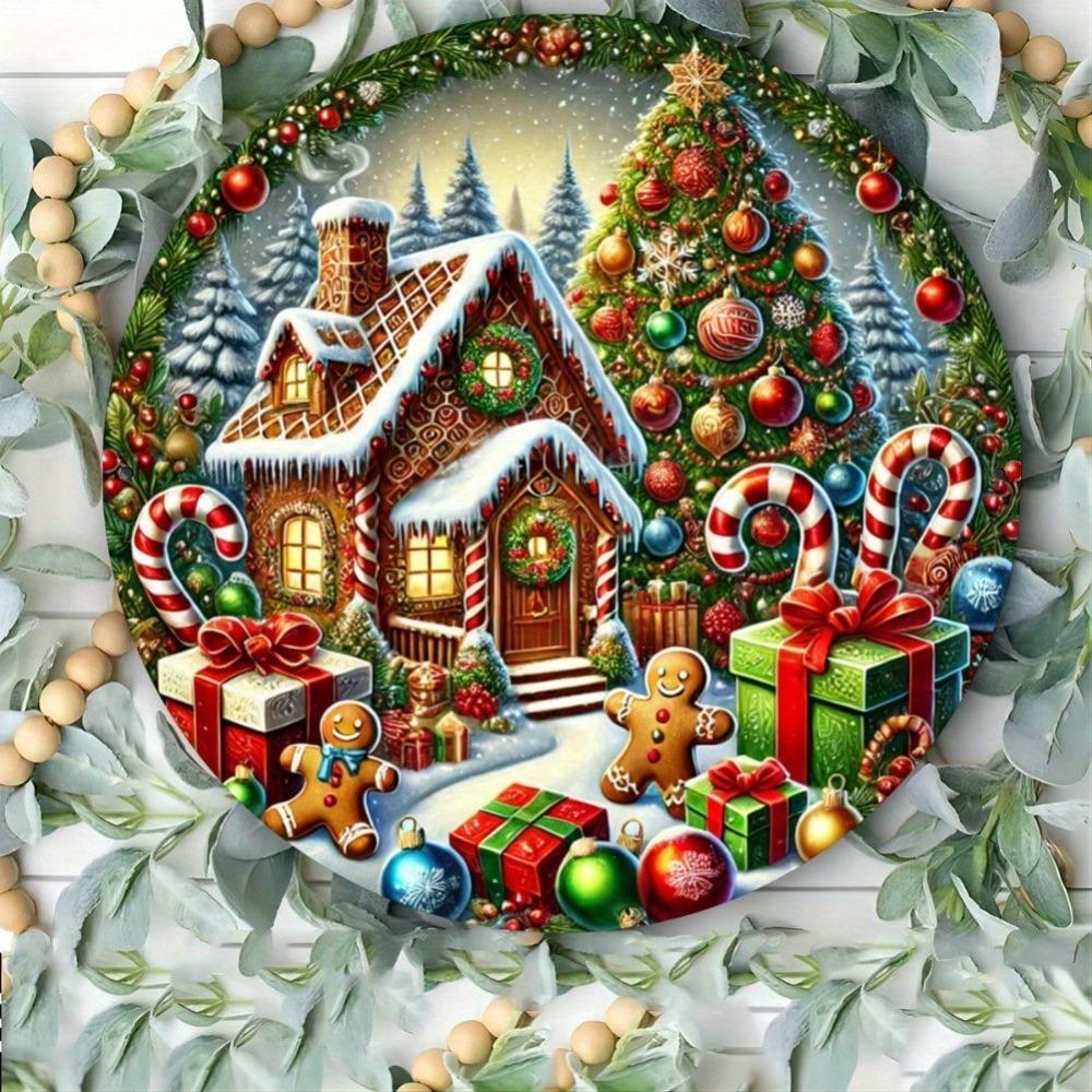 1pc Gingerbread House Christmas Iron Wall Art Festive Home Decor Sign Thanksgiving New Year Gift