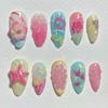 24Pcs Gold Pink Flower Press On Nails Almond Shape Glossy Fake Nails With Pearl Decor Autumn Ballet False Nail Tips