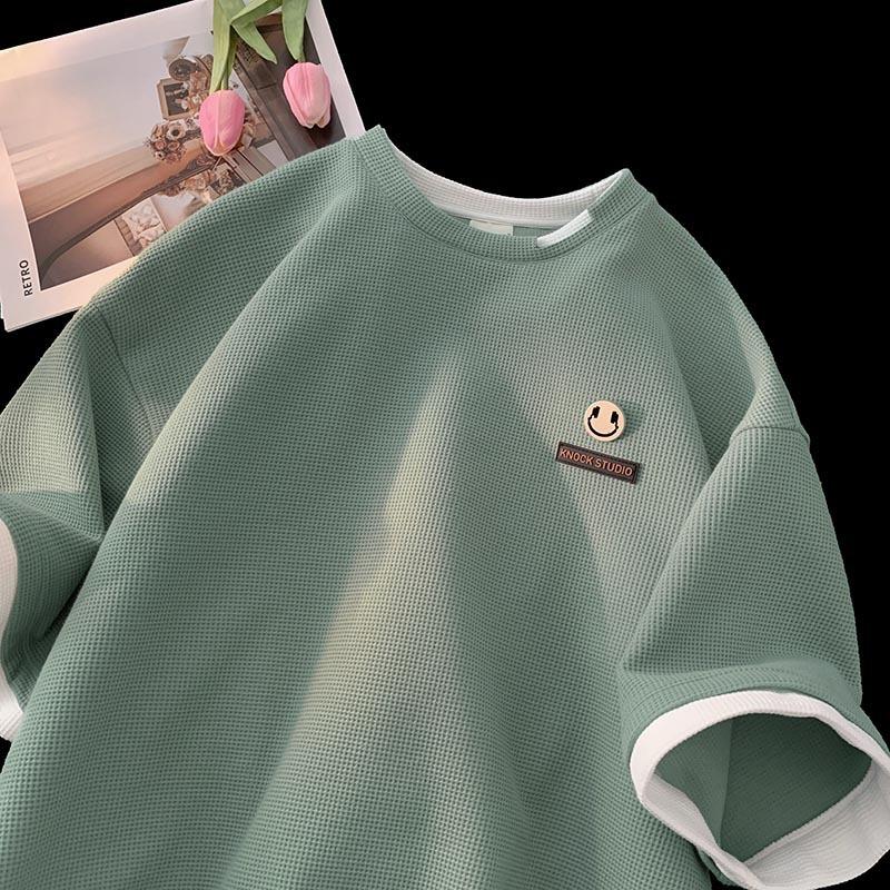 

Мужская летняя футболка с коротким рукавом, двухпредметная, свободного кроя, с рукавом до локтя 3XL зелёный