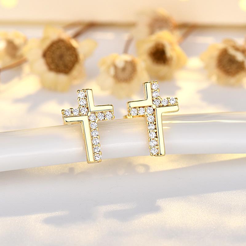 925 Sterling Silver Cross Stud Earrings For Women High Quality Exquisite Student Girlfriend Jewelry Accessories Heart GiftGood product