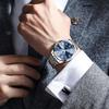 OLEVS watch mens waterproof analog quartz wristwatch silver stainless steel band date day blue dial Roman numerals metal luminous