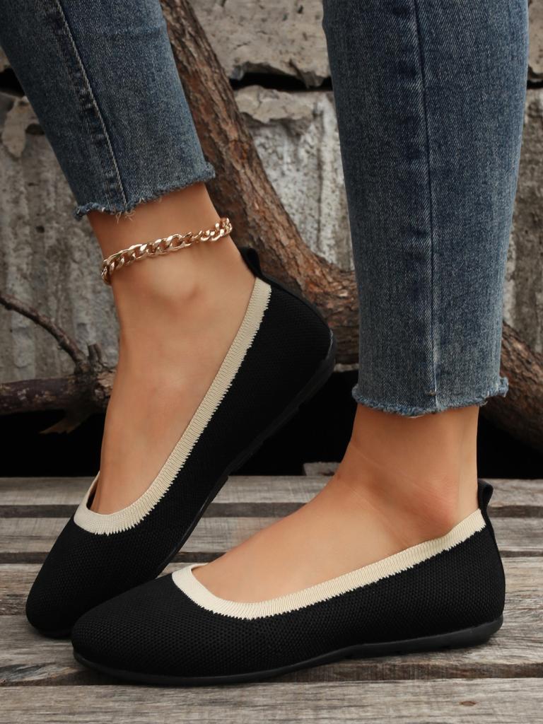 Fashion Spring Autumn New Outwear Solid Color Oversized Shallow Cut Shoes Women's Knitted Comfort Flat Shoes Sneakers Boat Shoes