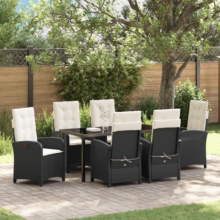 VidaXL Ensemble de salle à manger de jardin 7 pièces avec coussins - Rattan Poly Noir 3380257