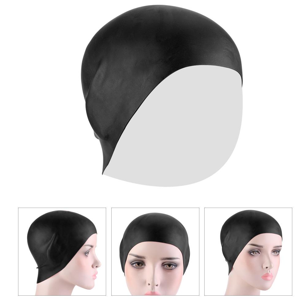 Strapazierfähige Unisex Silikon Wasserdichte Badekappe Einfarbig Hochelastisch Schwimmerhut Schwarz