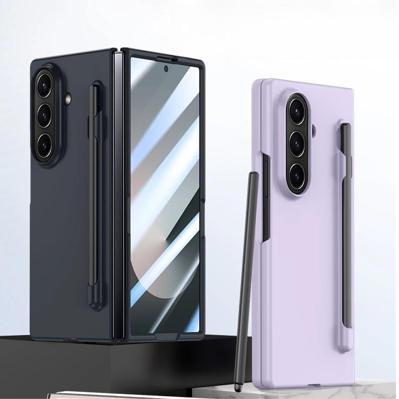 Multi Color Ultra-thin Matte Case For Samsung Galaxy Z Fold 7 6 5 4 Pen Slot with Touch Pen Tempered Film Shockproof Hard Cover