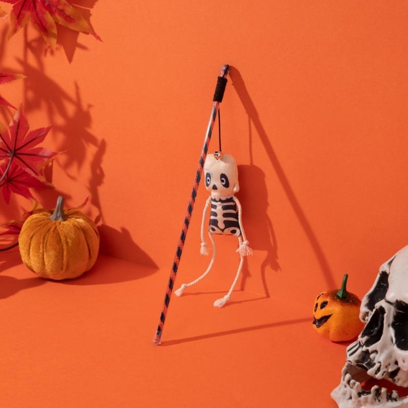Cat Teaser Stick Halloween Cat Toy New Cat Teaser Stick Pumpkin Ghost Feather Bell Plastic Cat Toy