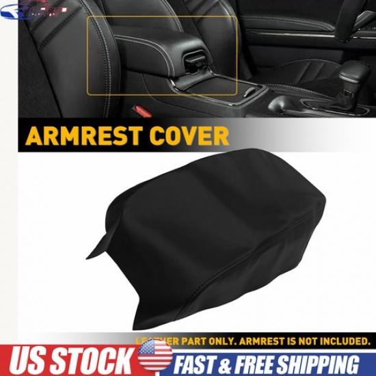 Fit Charger Dodge 2011- Center Armrest Console Lid Cover Skin Black Leather