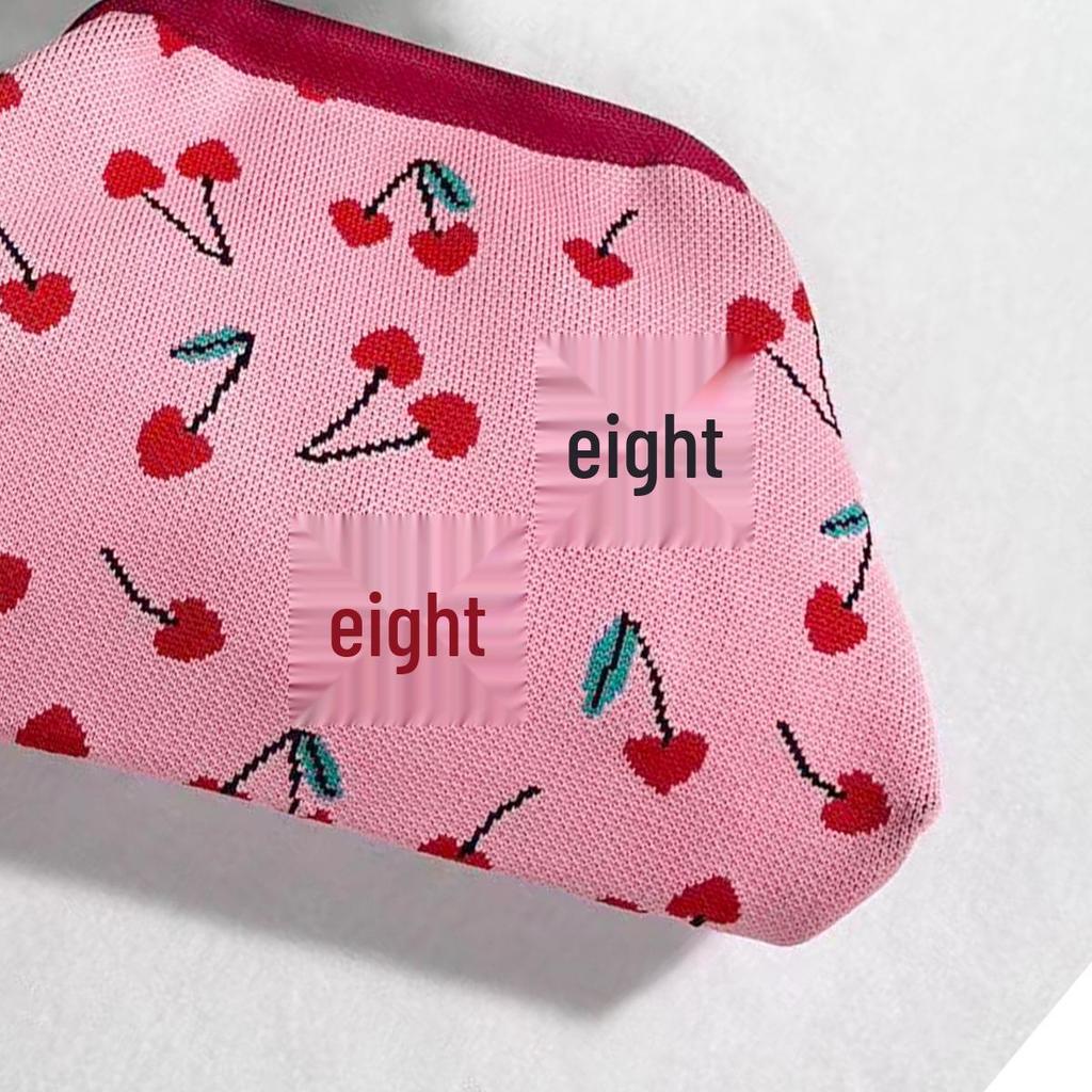 Cherry Cloud Woven Clutch: High-End Knitted Makeup Bag for Commuting and On-the-Go Versatility