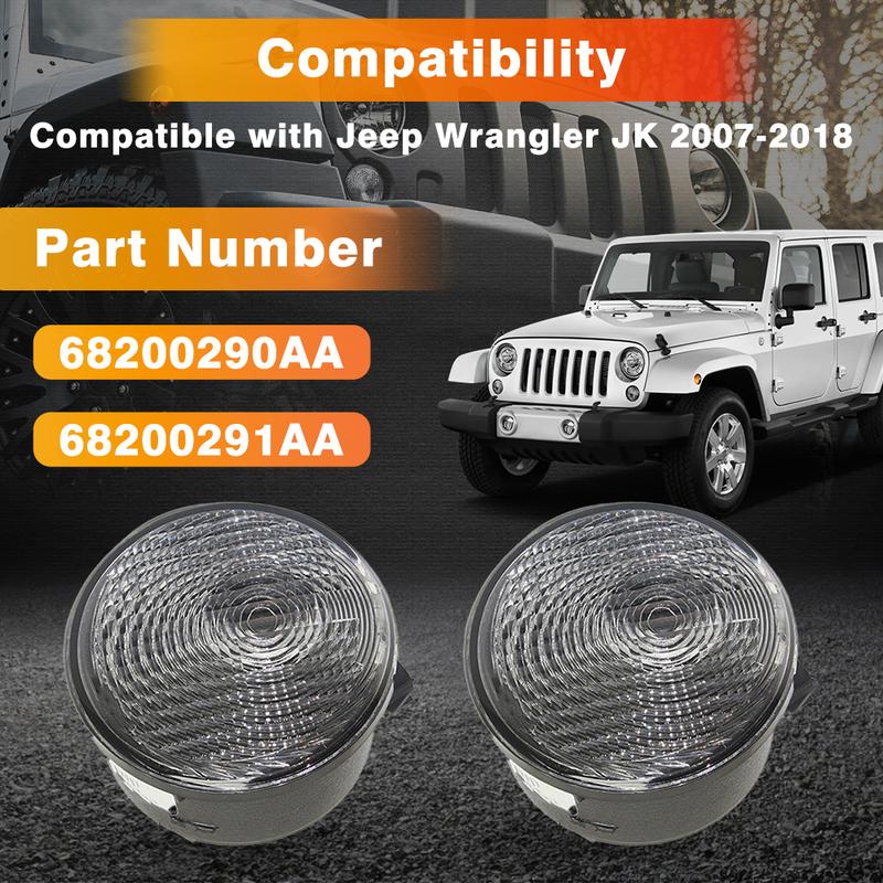 2pcs Side Marker Light Amber Side Marker Light with Clear Lens 68200290AA 68200291AA for Jeep Wrangler JK 2007-2018