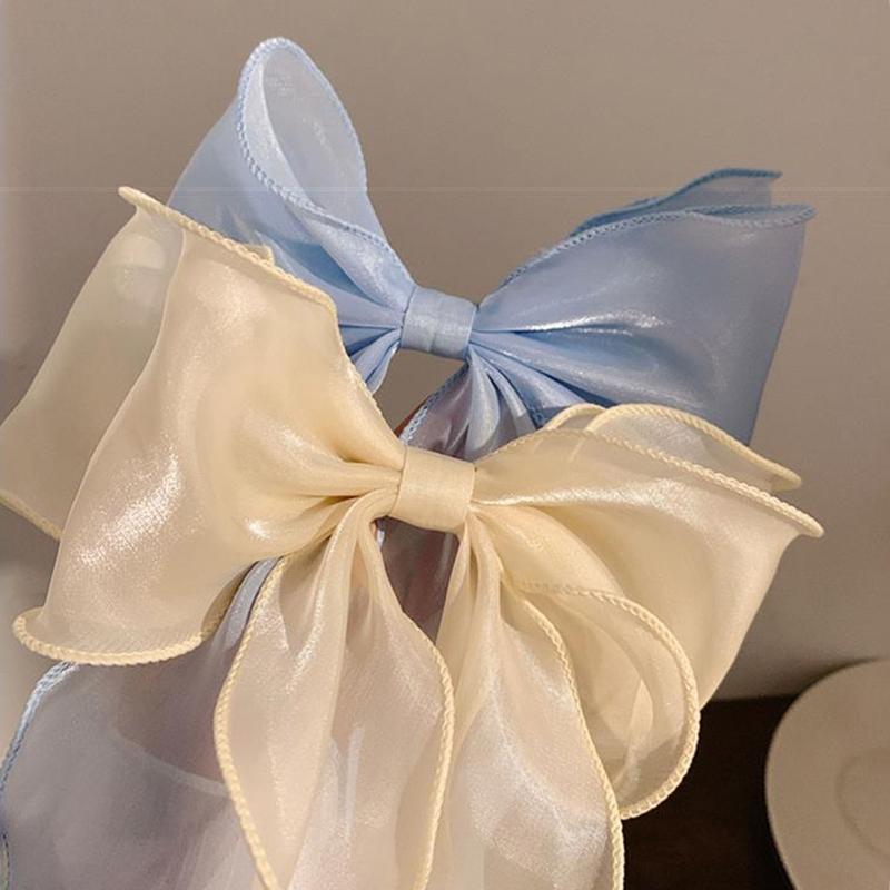 Sweet Chiffon Bow Hair Clips Girls Blue Shining Satin Bowknot Hair Clips Ribbon Bow Barrette Hairpin Grip Ponytail Clip Headwear