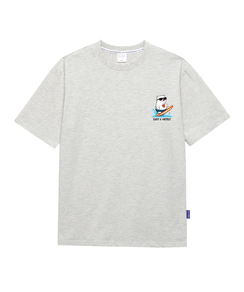 OHP Ohpxharmonia Heart Polar Bear Semi-Oversized Short Sleeve T-Shirt P (Type B)