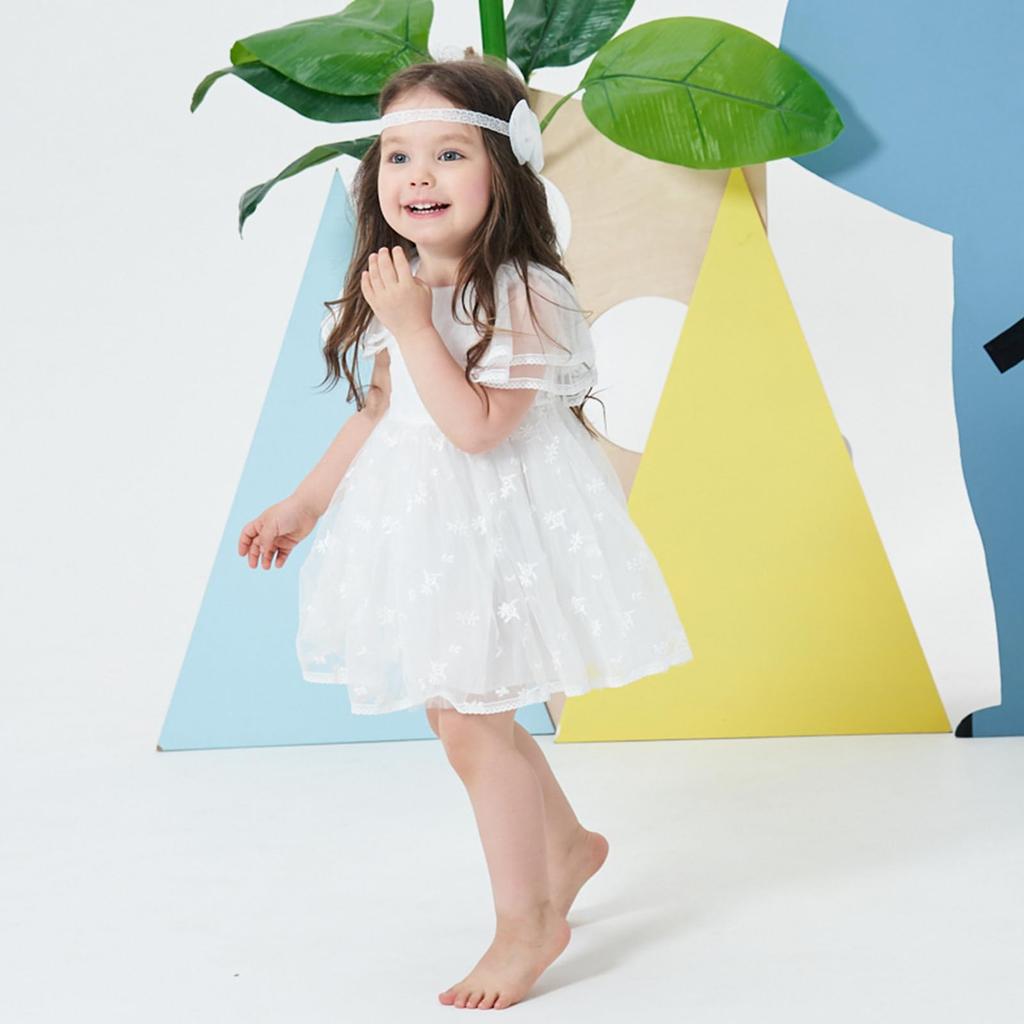 Famuka Baby Summer Tulle Skirt Cotton Coverall Dress with Solid Beige Sizes Girls' Dress, Ruffles, (White 3, 12-18M)