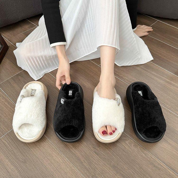 Premium Thick-bottomed Fluffy Slippers Women's Spring and Autumn Outer Wear Fashion 2025 New Internet Celebrity Fluffy Heightening Cotton Slippers