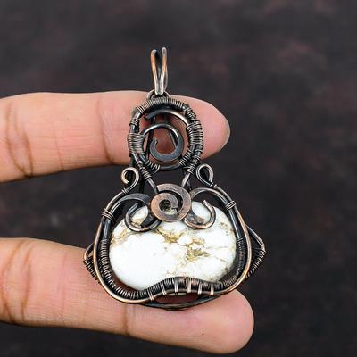Pendentif Magnésite Cheval Sauvage Bijoux Enveloppés de Fil de Cuivre Pendentif Fait Main Pendentif en Cuivre Bijoux en Pierre Gemme Cadeau Pour Lui Pendentifs Enveloppés de Fil