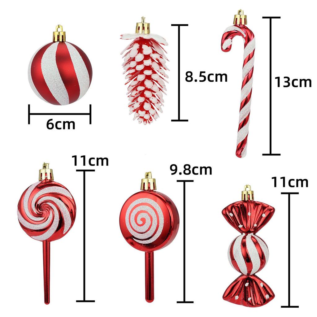 6cm 15-Piece Christmas Ornament Set: Balls, Pine Cones, Lollipops, Candies for Tree Decor and Gifts