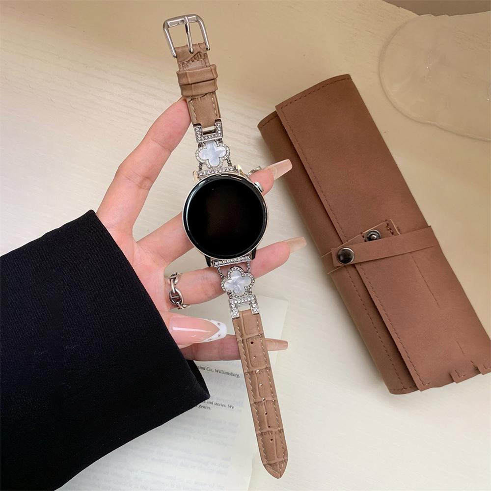20mm 22mm Luxury Clover Diamonds Strap For Samsung Galaxy Watch 6 4 Classic 3 5 Pro 40 44 42 46 mm Leather Bracelet Women Band