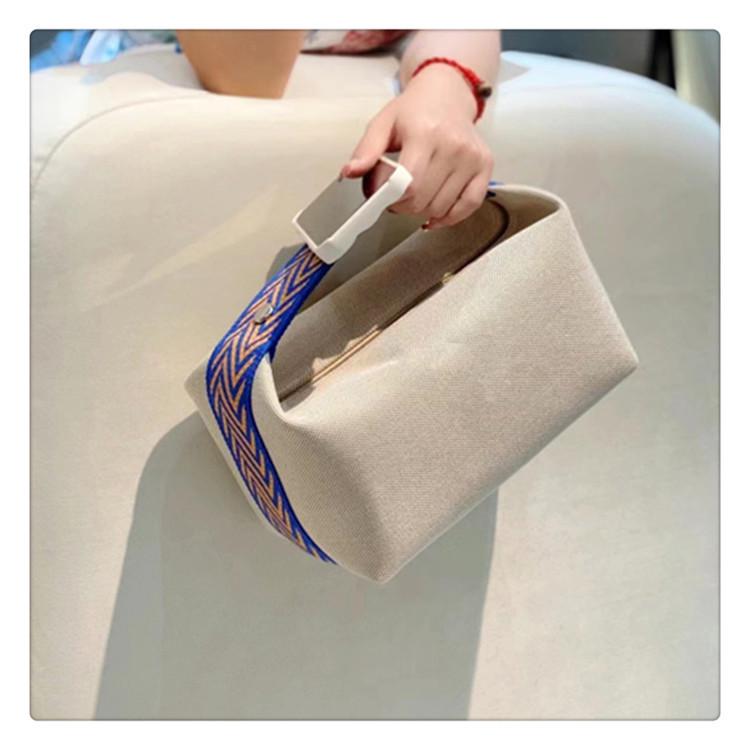 2025 Contrast Color Canvas Lunch Bag & Toiletry Cosmetic Handbag - Women's One-Shoulder Large Capacity