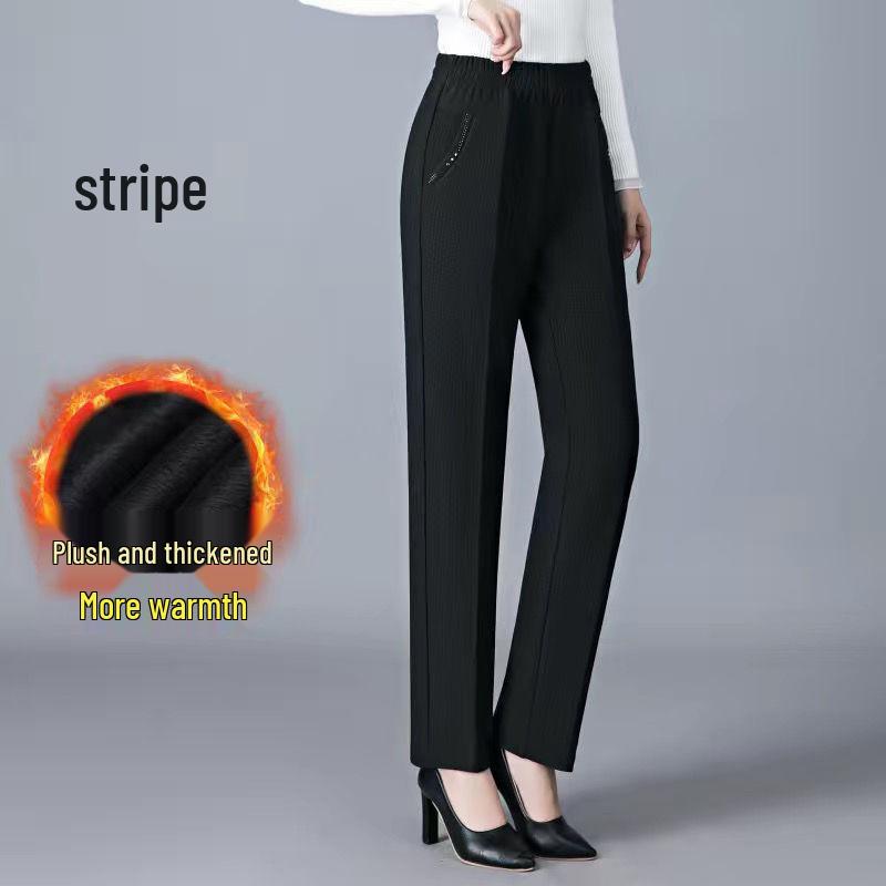 Fleece-Lined High-Waisted Straight-Leg Pants for Middle-Aged & Elderly Women - Ideal for Spring & Autumn