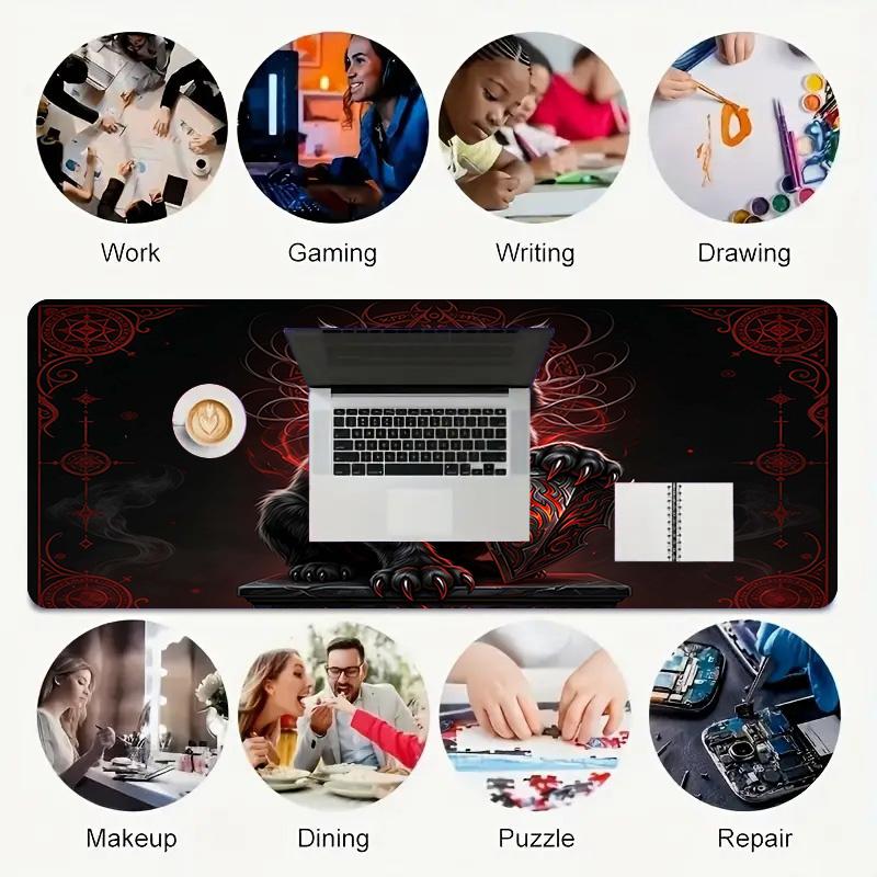 Black Cat Xl Gaming Mouse Pad Nonslip Rubber Base Stitched Edge Waterproof Desk Mat For Pc Laptop Gamer Office Computer Accessories C927106