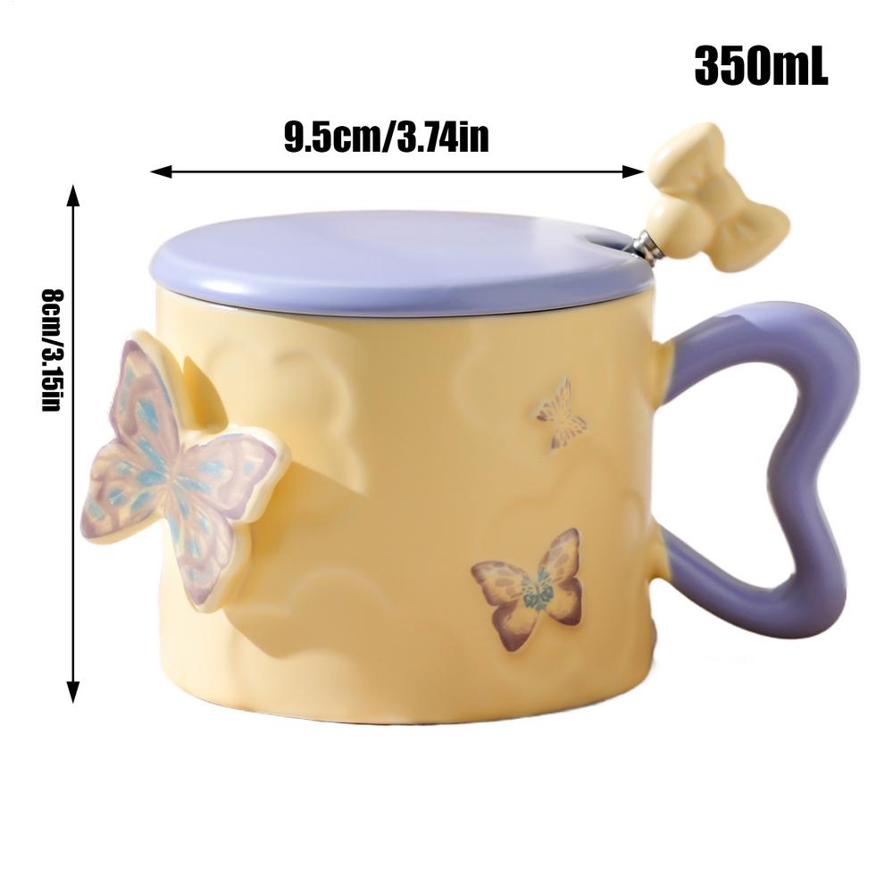 Butterfly Cups For Women 350ml Ceramic Pretty Coffee Cups Decorative Drinkware Tableware With Handle Lid Beautiful Design For