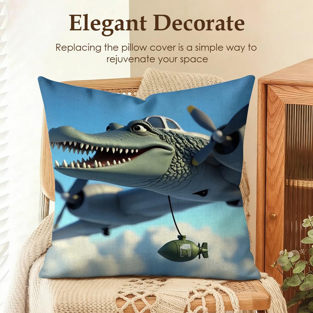 Funny Shark Fighter Meme Cushion Cover Natural Linen Organic Fabric DoubleSided Printing Sofa Home Decor Gift Pillow Case