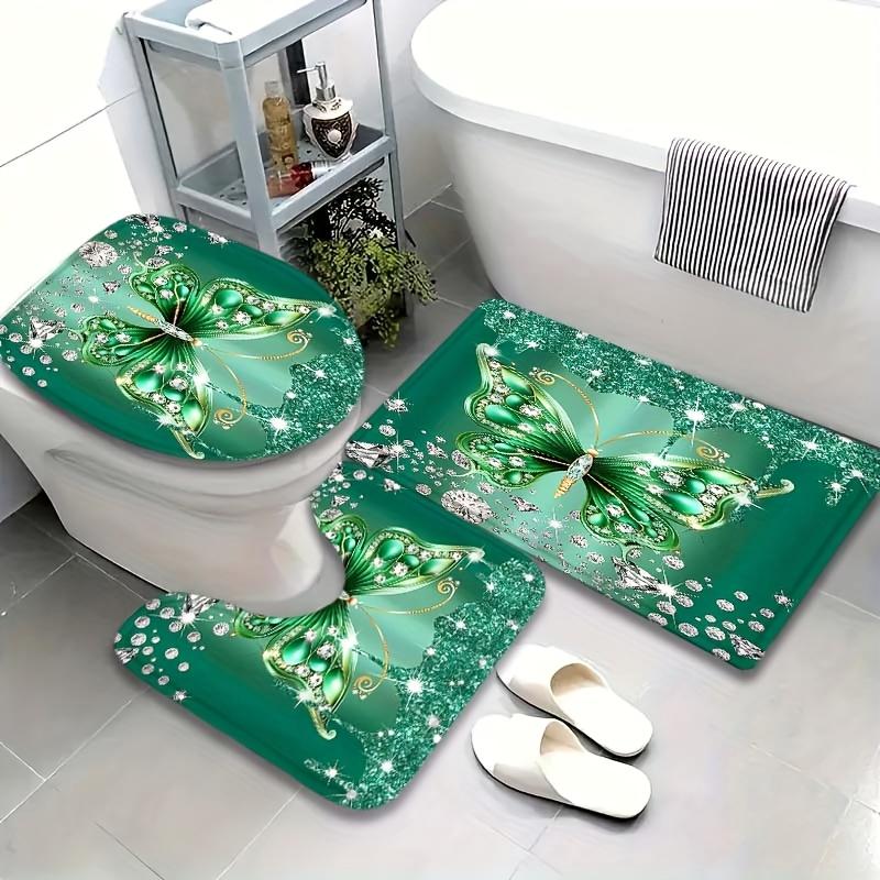 4Pcs Bathroom Shower Curtain Set Butterfly   Bathroom Curtain With 12 Hooks Non Slip Rugs Toilet Cover Mat Bathroom Partition