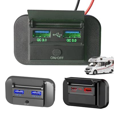 Quick Charge PD Type C Dual USB Ports Car Bus Charger Socket Adapter 12V/24V USB Power Panel With Swith For Marine Motorcycles