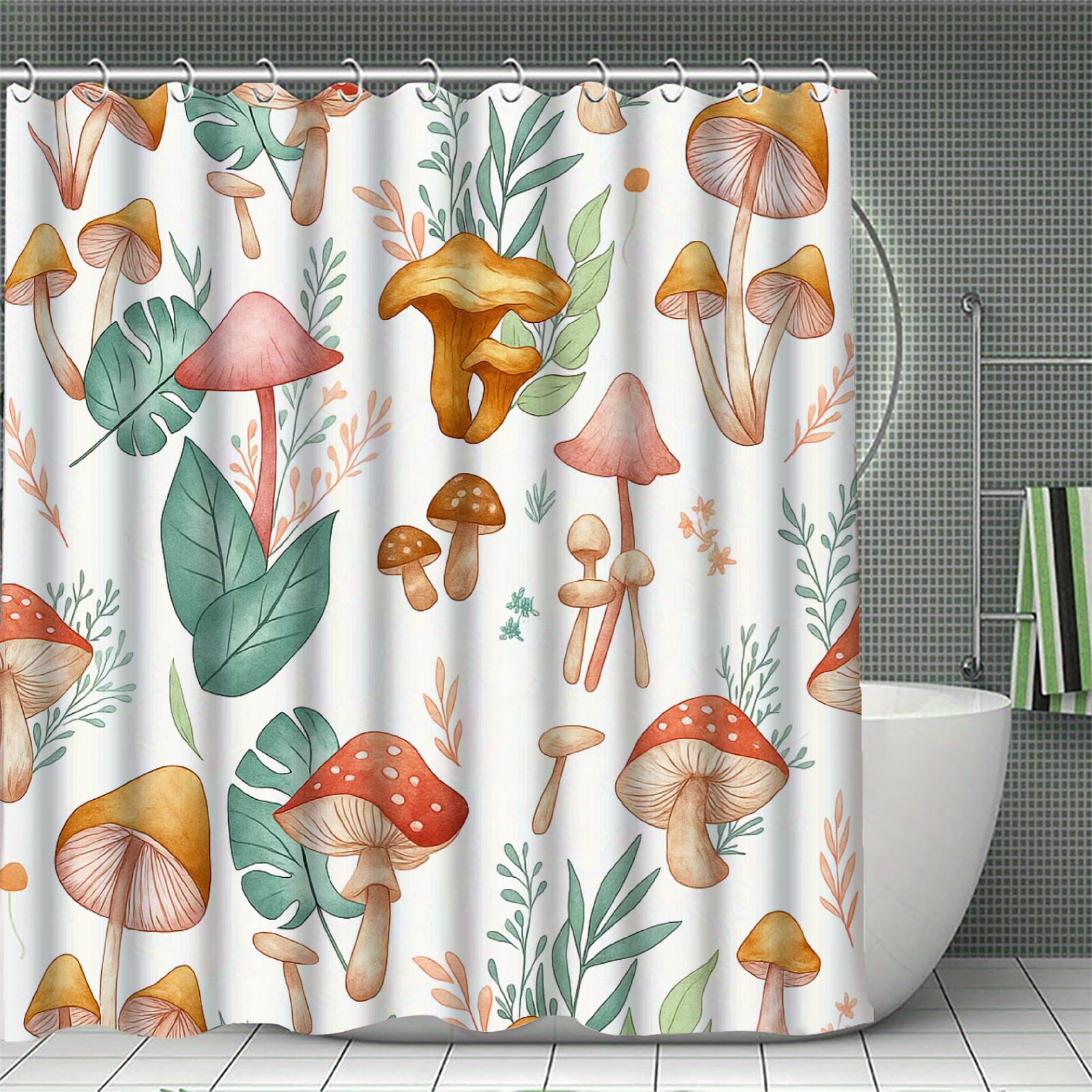

Rustic Farmhouse Shower Curtain 3D Printing Polyester Waterproof Mushroom Wildflower Design With 12 Hooks Bathroom Accessories W60H190(CM)-1 Pcs