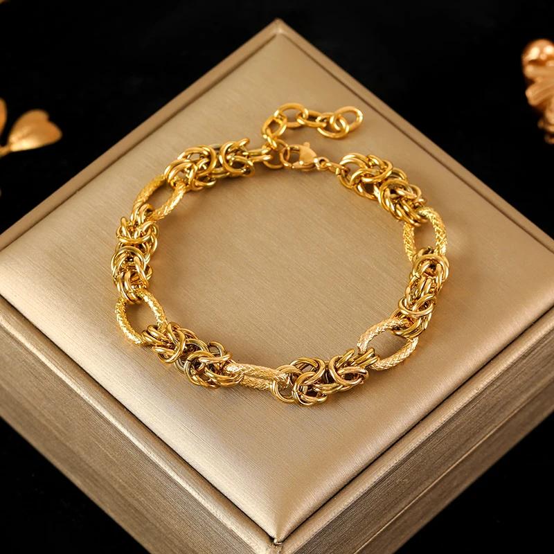316L Stainless Steel Twisted Bracelet Bangles For Women Trendy 18K Gold Plated Wrist Chain Waterproof Jewelry Gift Party