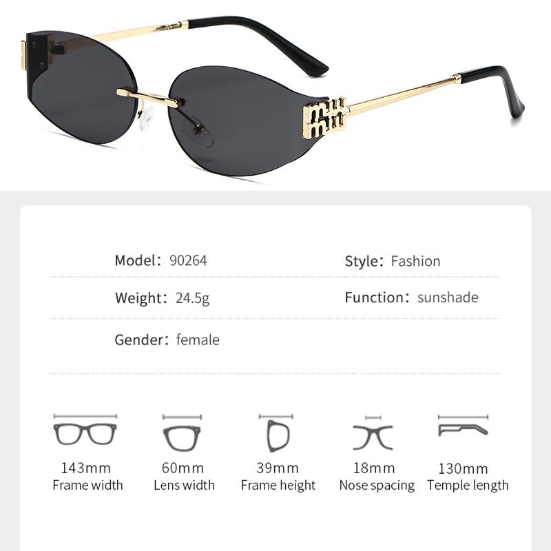 New Fashionable Sweet And Cool  Girl Metal Frameless Sunglasses Curved Small Frame Uv Edge Cutting Sunglasses