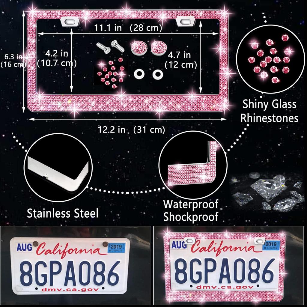 NBTEPEM 27-Piece Bling Car Accessories Set - Universal Fit Steering Wheel Covers, License Plate Frames, Phone Holder, Car Fast Charger, Coasters