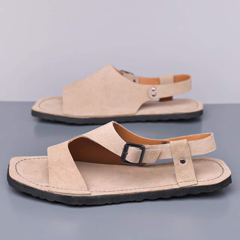 Men Black Sandals Slippers Handmade Simple Flats Summer Roman Sandals Open Toe Beach Shoes Plus Size