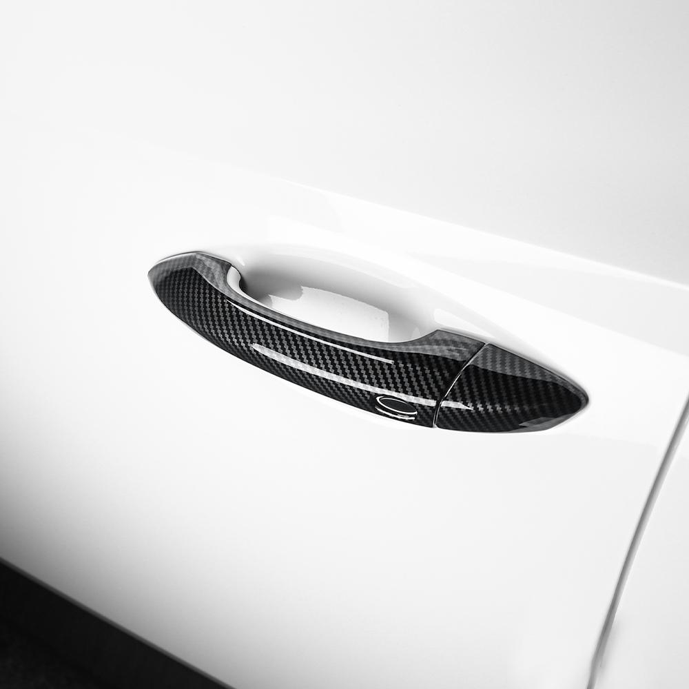 For Hyundai Tucson NX4 2021-2025 Touch / Button Version Exterior Carbon Fiber Bright Black Style Outer Door Handle Cover Trim