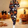 Women Halloween Print Two Piece Outfit, Long Sleeve Crew Neck Top & Drawstring Jogger Pants Casual Tracksuit for Spring Autumn
