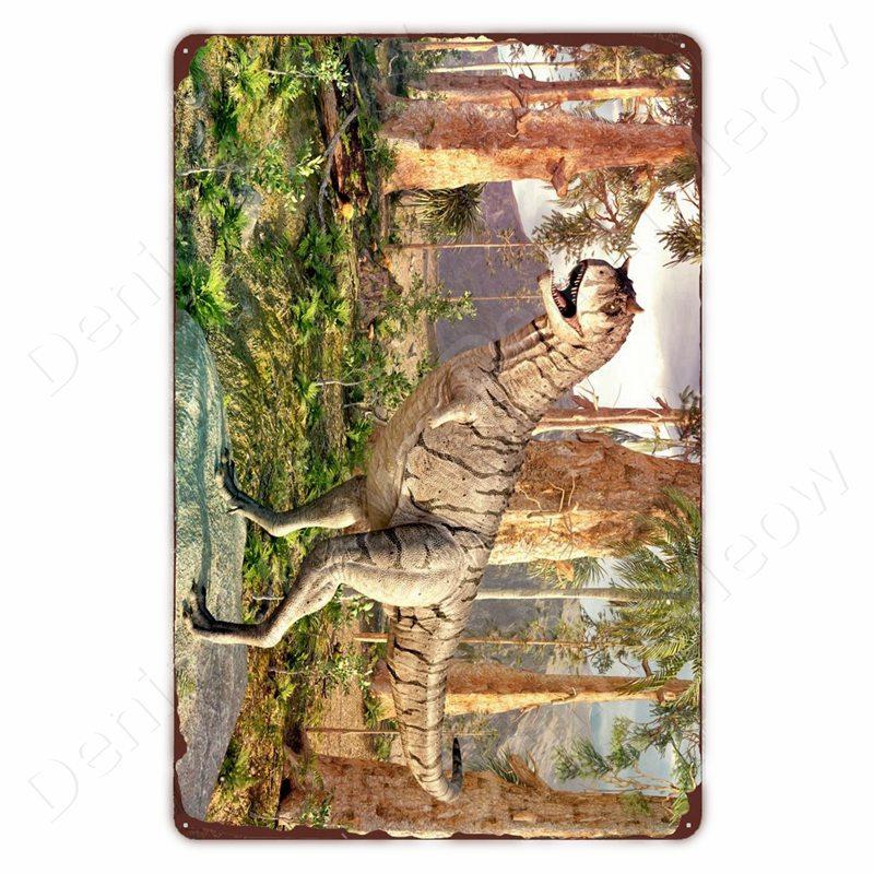 Dinosaur In the Bathroom Wall Art Print Fossil Vintage Metal Tin Sign Club Room Home Decor Animal Bones Poster Painting