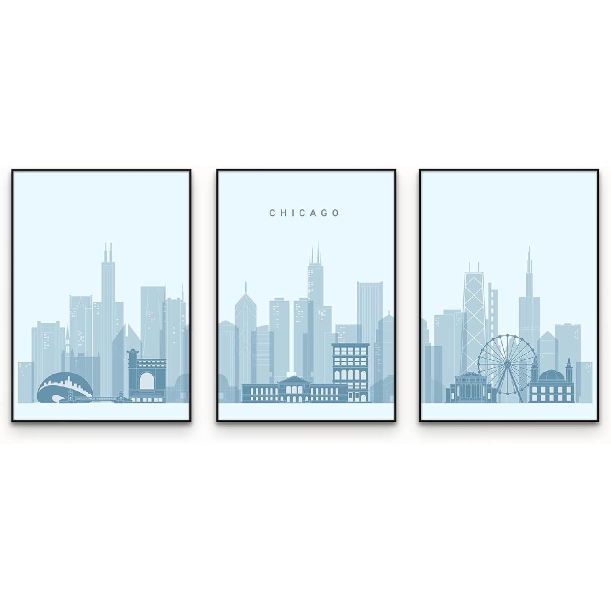 Chicago Skyline Wall Art, Chicago Wall Art, Chicago Skyline Print, Chicago Decor, Chicago City Pictures for Wall, Chicago Street Map, Chicago Skyline 8x10 Blue Unframed