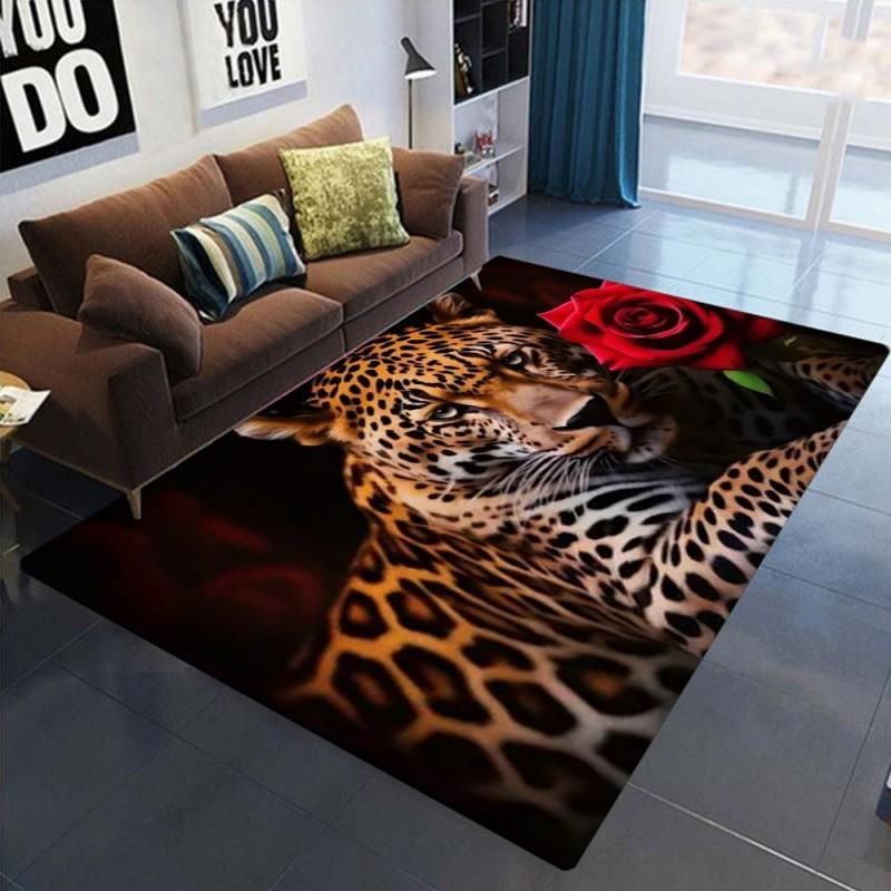 3d Lions Leopard Print Rug Living Room Floor Mat Large Area Rug No Shedding Non-Slip Carpet for Bedroom Boys Girls Home Decor