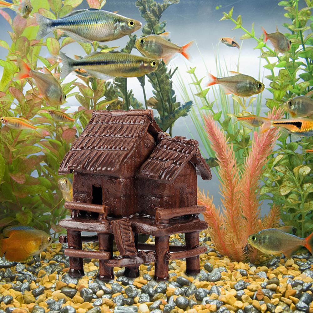 Aquarium Micro Landscaping Ornaments Ceramic House Thatched Hut Bamboo Building Fish Tank Decoration