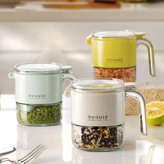 Seasoning Jar Glass Sealed Spice Bottle Organizer with Push-Button Lid Moisture Proof Empty Spices Containers for Kitchen
