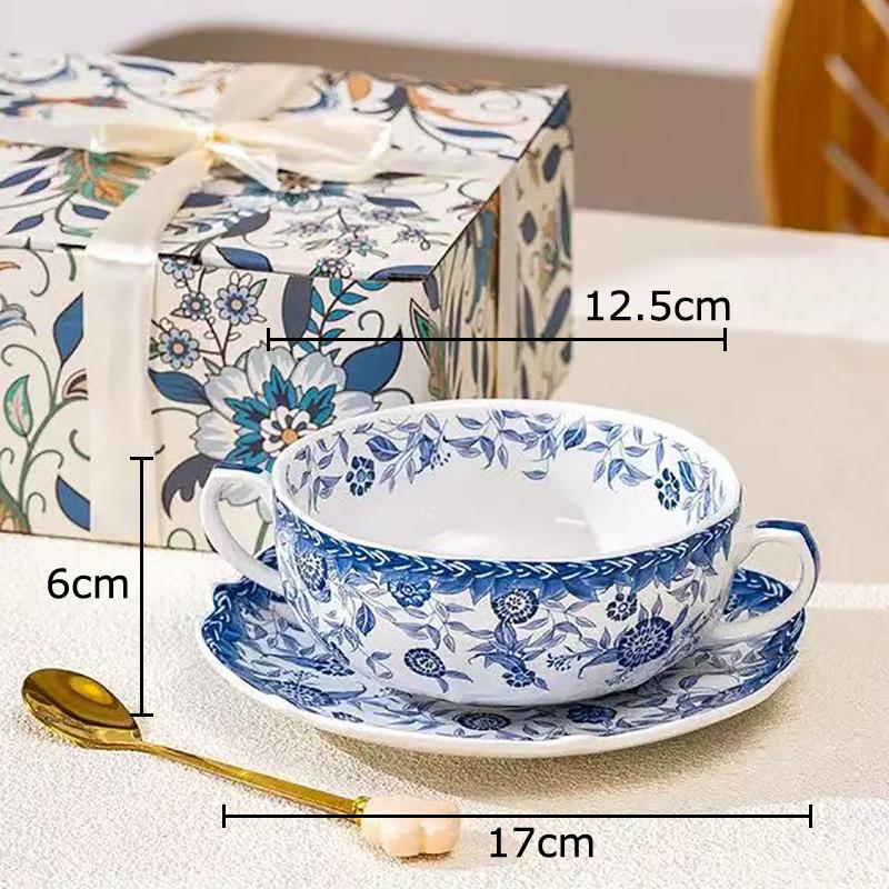 

Classical Blue and White Porcelain Cup&saucer Binaural Cup Coffee Mug Dining Bowl Tableware Dining Table Afternoon Tea Teacup 400ml