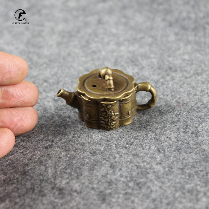 Classical Bronze Bamboo Tea Pet Finger Teapot Tea Pet Small Pocket Tea Set Incense Burner Ornaments Beautiful Table Home Deco