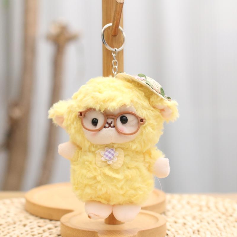 1Pc Cute And Adorable Little Lamb-Shaped Glasses Keychain Plush Toy Doll Bag Accessory