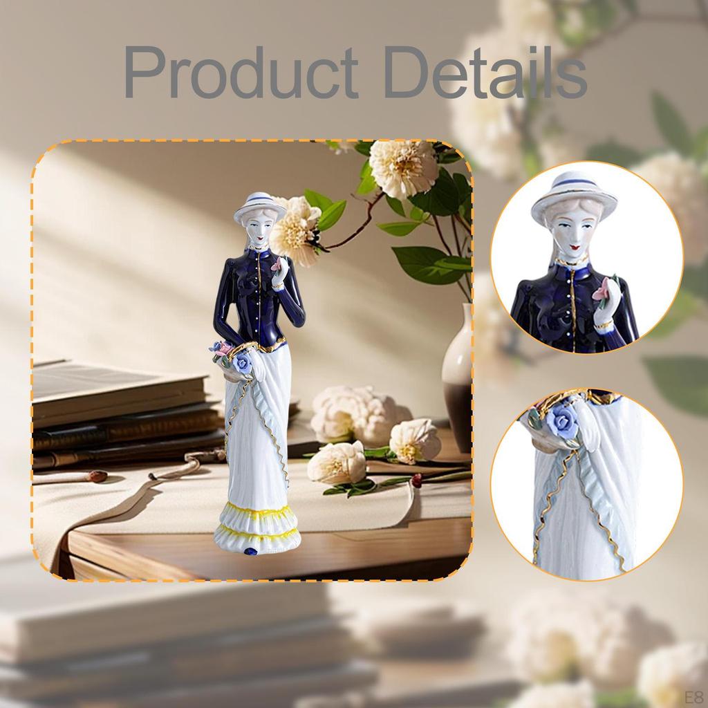 Ceramic Girl Statue Lady Figurine Collectible Ornament Sculpture for Entrance Cabinet Desk Fireplace
