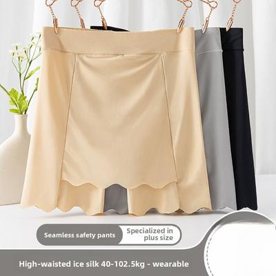 Culotte d'été pour femme grande taille en coton antibactérien à l'entrejambe en soie glacée sans coutures taille haute sécurité antidérapante