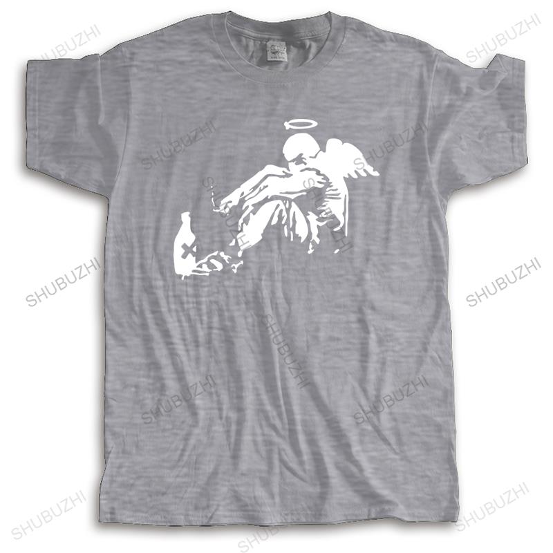 

Mens loose tops summer cotton black funny tshirt Banksy Drunken Angel Mens new arrived man casual t shirt cotton drop shipping 4XL